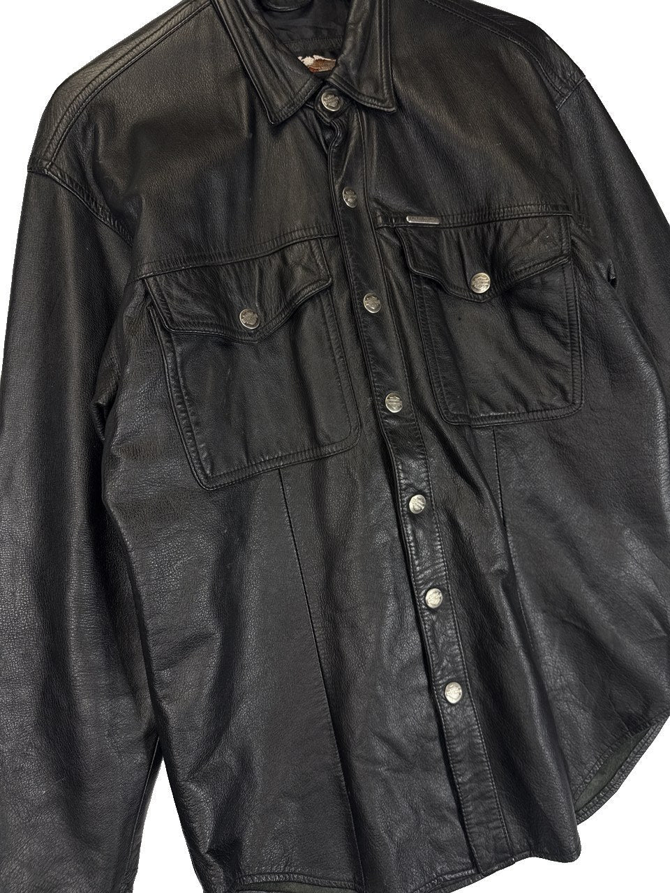 Vintage Harley Davidson Leather Button-Up