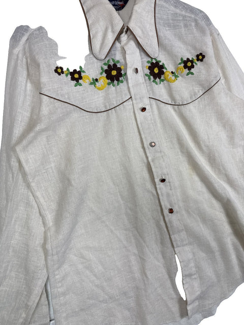 1970s Campus Embroidered Button Up Shirt