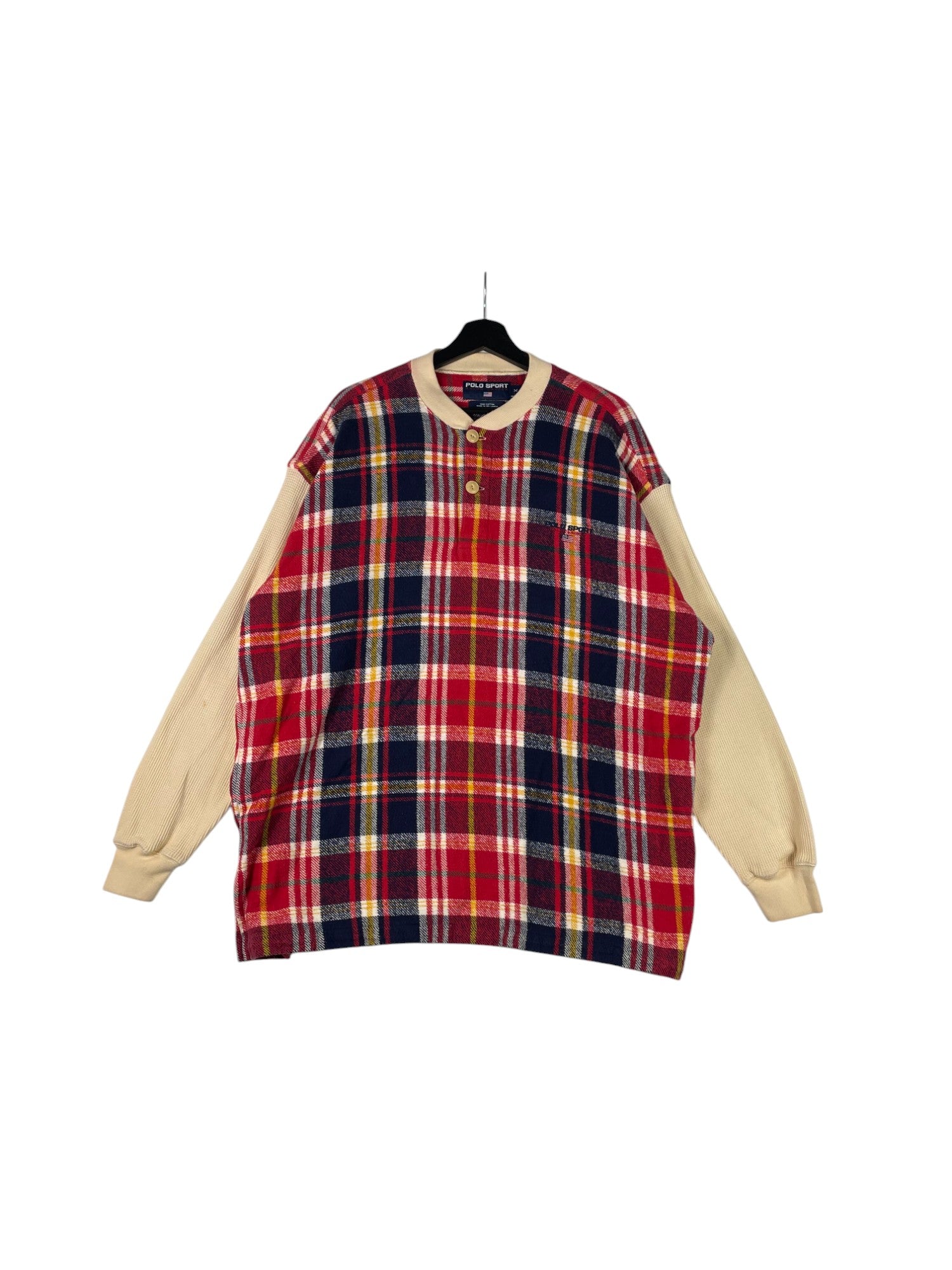 1990s Polo Sport Plaid Henley Sweater