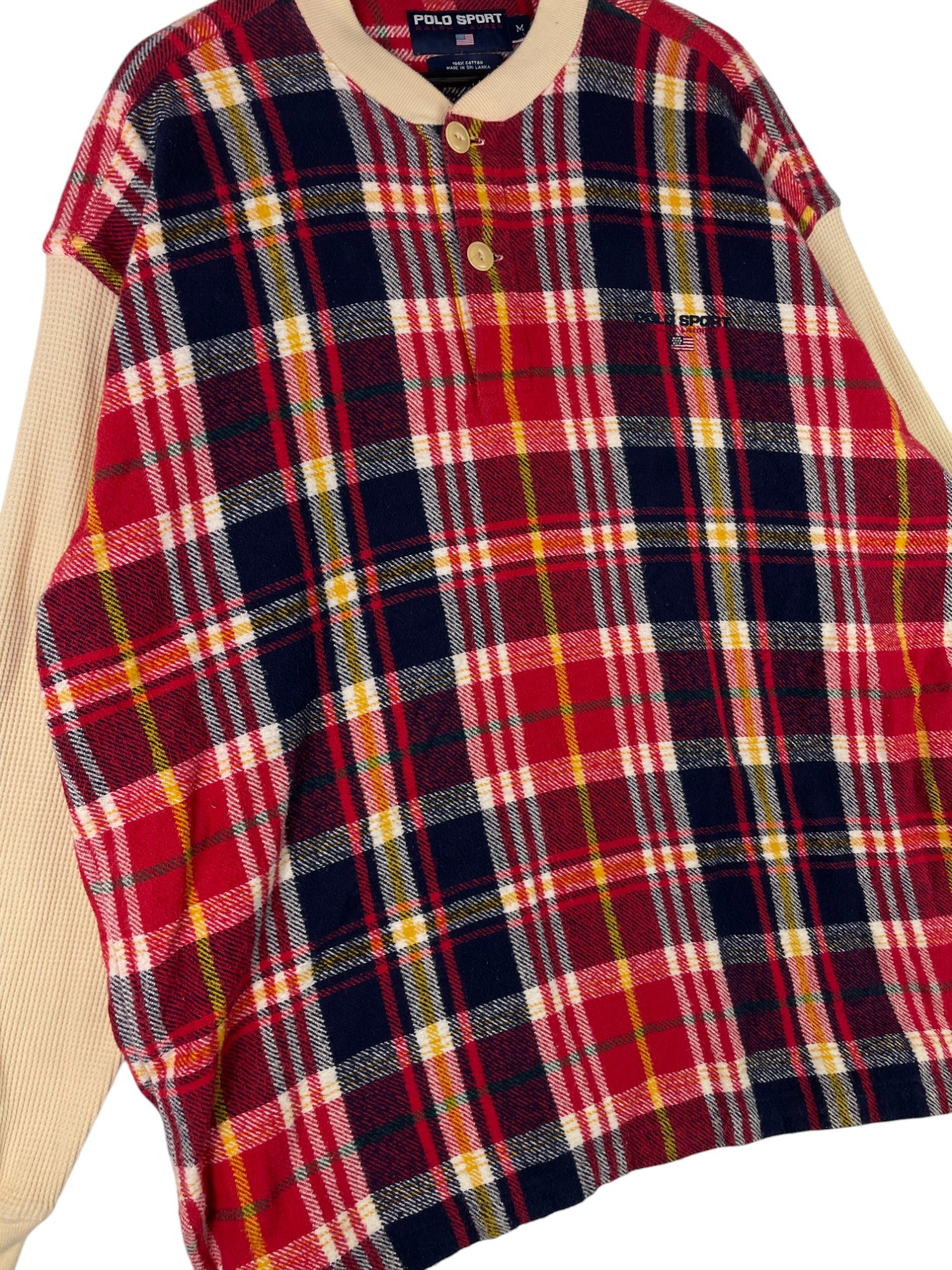1990s Polo Sport Plaid Henley Sweater