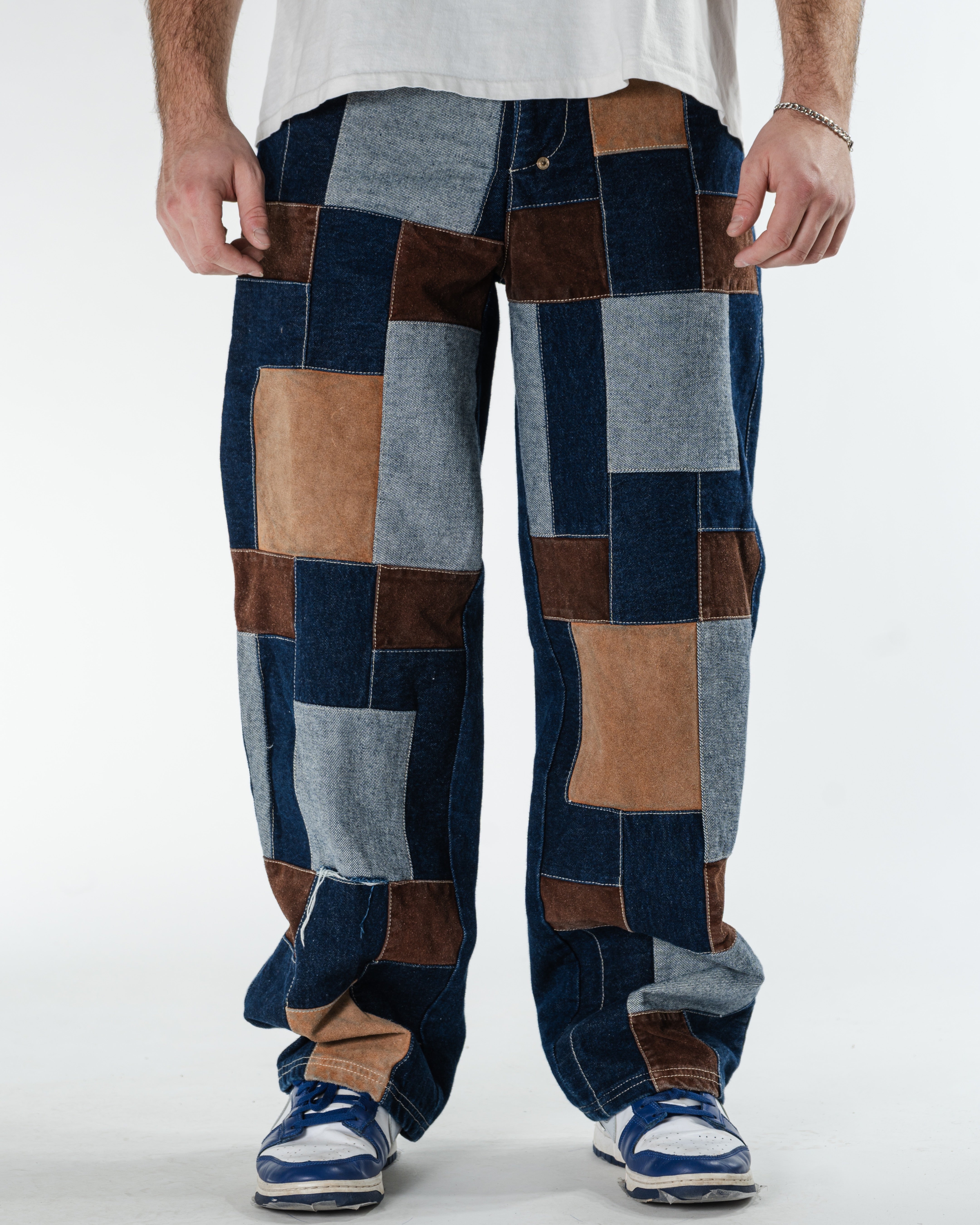 Y2K Leather 2000 Patchwork Jeans