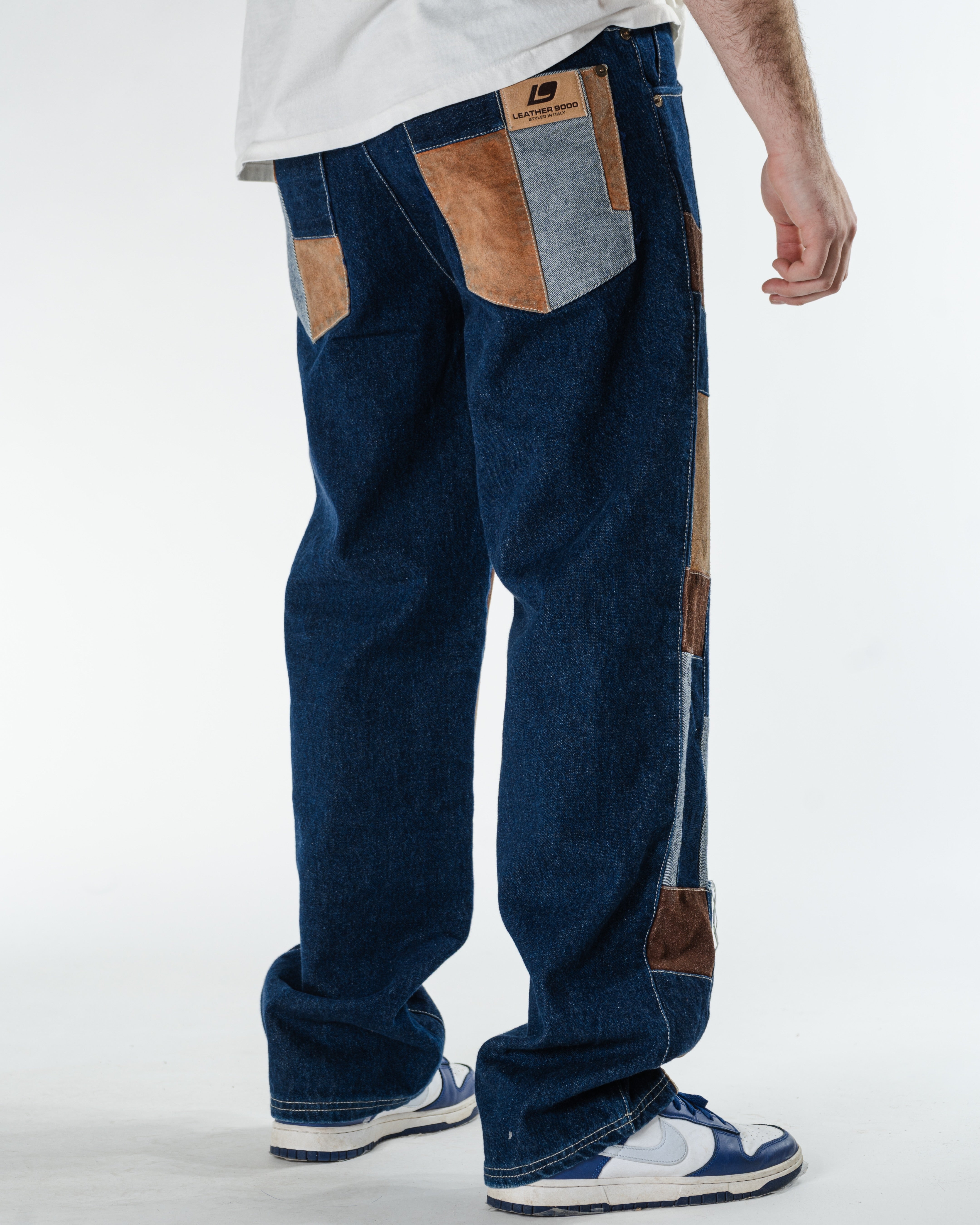 Y2K Leather 2000 Patchwork Jeans